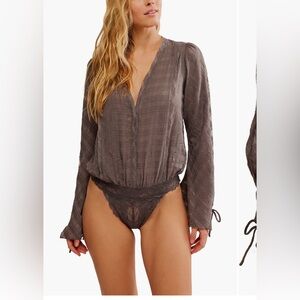 Free People Textured Mauve Bodysuit